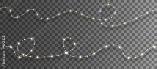 Christmas lights isolated on checkered vector background. Set of Christmas glowing garlands. For advertising invitations, web banners, postcards. Vector