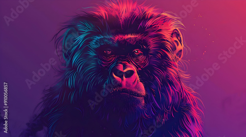 Gorilla Illustration with Neon Colors photo