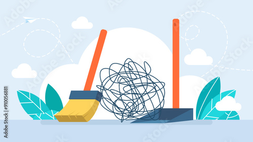 Throwing away problems, getting rid of mistakes or bad thoughts, concept of eliminating business problems. Emotional or mental problem, stress anxiety concepts, negative thinking. Vector illustration