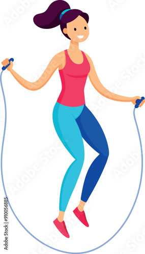 Young woman jumping rope enjoying physical activity