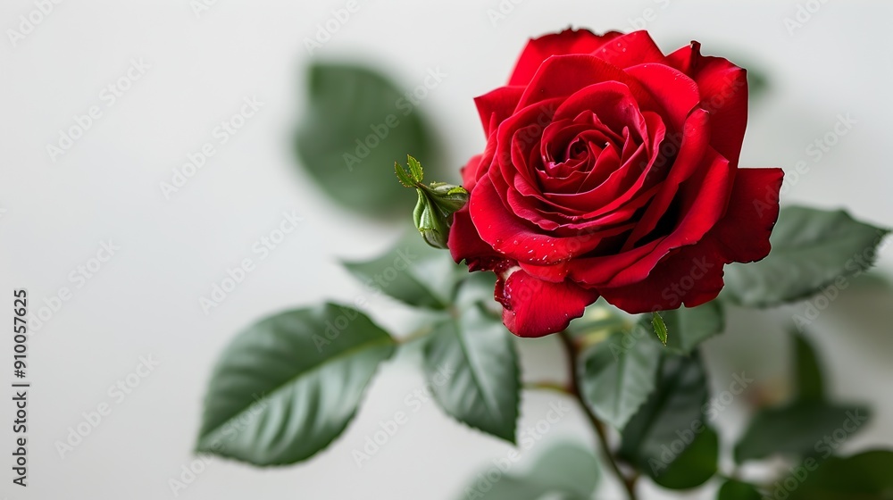Stunning Red Rose in Full Bloom on Isolated White Background with Copy Space Stunning Red Rose in Full Bloom on Isolated White Background with Copy Space