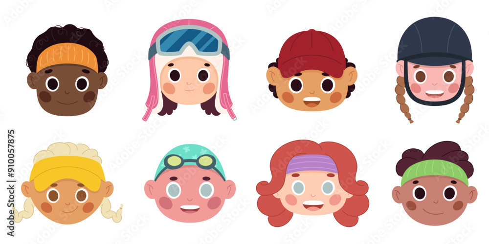 Obraz premium Cartoon portraits of young athletes. Runners, swimmers, baseball players and others