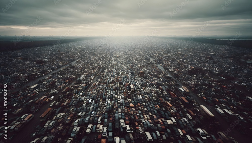 Fototapeta premium Aerial view of a huge car graveyard
