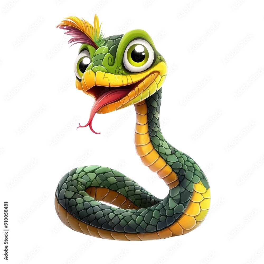 A cartoon snake with a yellow and green body and a yellow head A cartoon snake with a yellow and green body and a yellow head