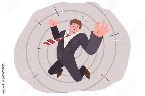 Loser business man falls into abyss and flies down, due to mistake and dismissal from work