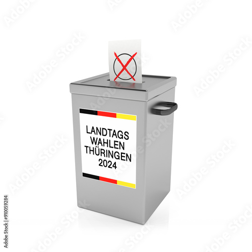 Landtagswahl Thüringen (Deutschland) 2024 - Wahlurne mit Stimmzettel photo