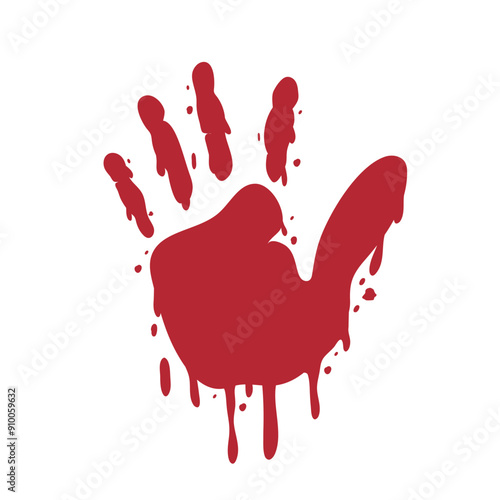 Bloody handprint isolated on white background. Blood splatter and bloody hand print, Halloween concept. Vector stock