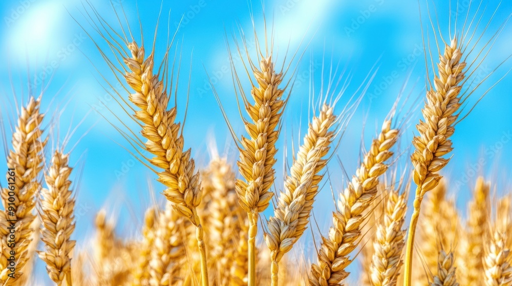 Golden wheat field blue sky Golden wheat field blue sky