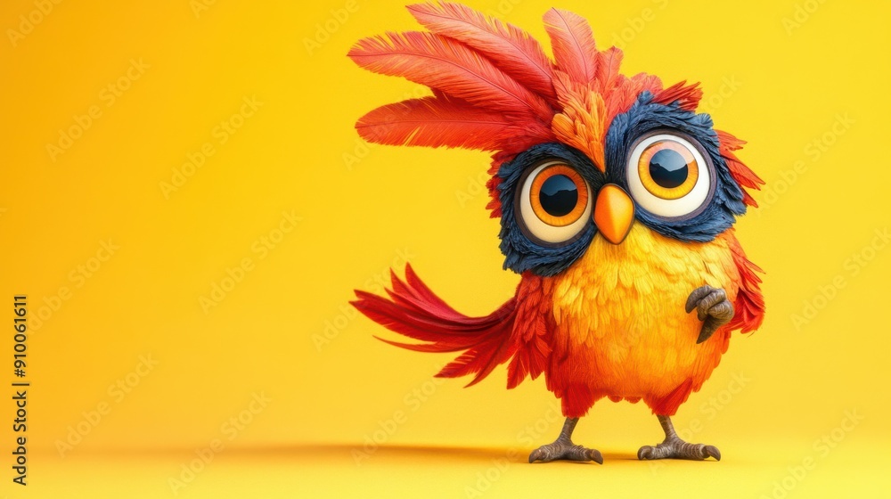 colorful bird with glasses on yellow background colorful bird with glasses on yellow background