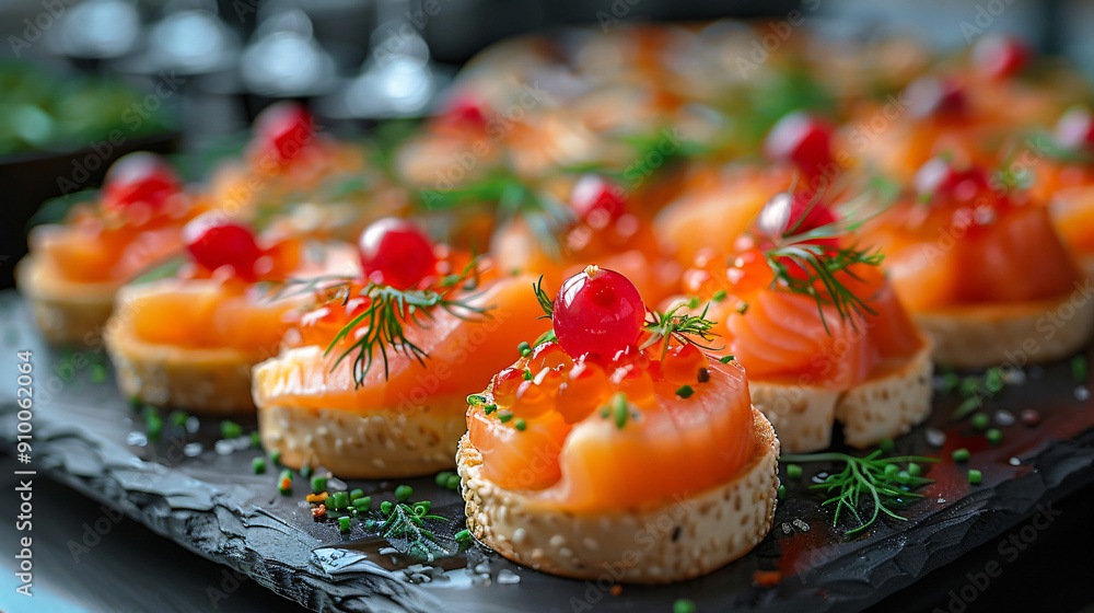 Fresh sandwiches with red salmon appetizer