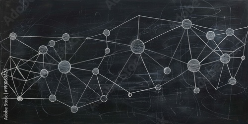 Network illustration sketched with white chalk on a blackboard photo