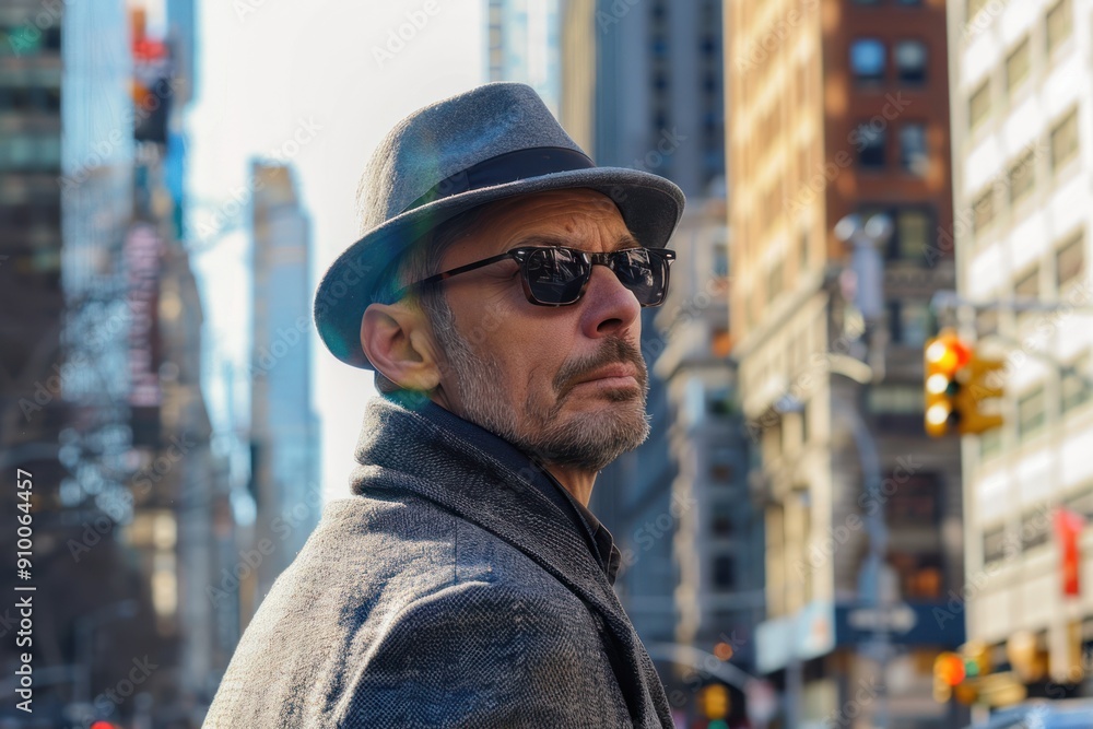 portrait of stylish middle aged man walking, in the city with skyscrapers, portrait of stylish middle aged man walking, in the city with skyscrapers,