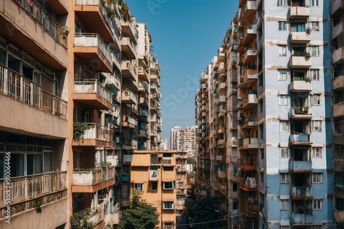 urban apartment buildings dense cluster 