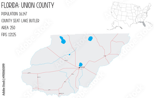 Large and detailed map of Union County in Florida, USA.