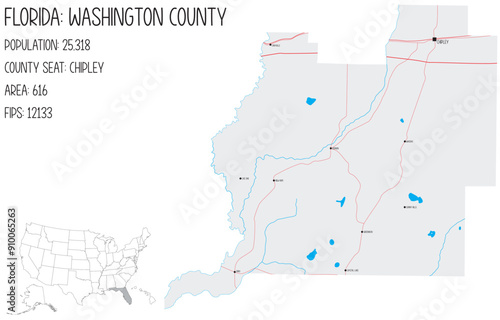 Large and detailed map of Washington County in Florida, USA.