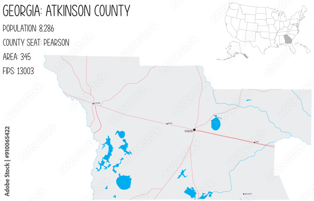 Large and detailed map of Atkinson County in Georgia, USA. Large and detailed map of Atkinson County in Georgia, USA.