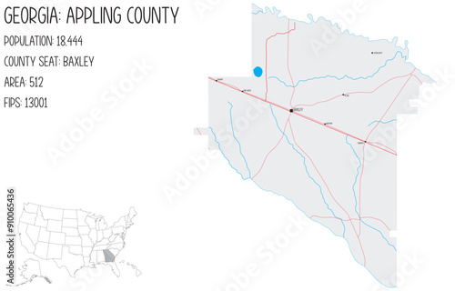Large and detailed map of Appling County in Georgia, USA.