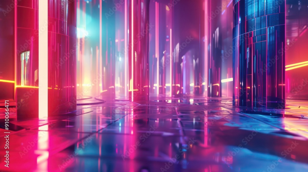 Futuristic graphic design background featuring 3D elements and neon lights. Futuristic graphic design background featuring 3D elements and neon lights.