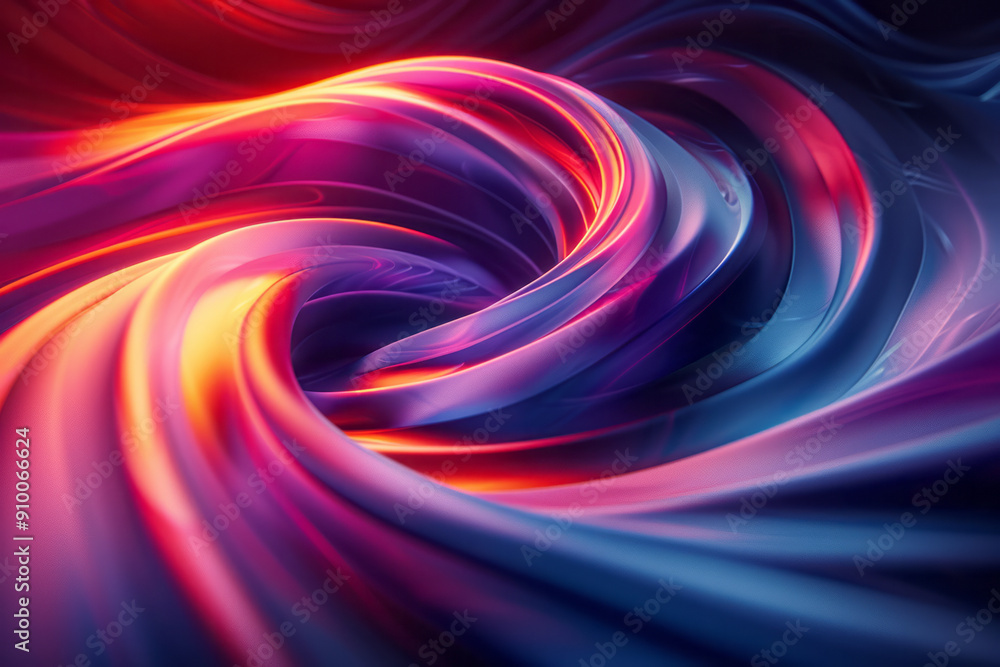 Fototapeta premium Artistic depiction of an abstract swirling vortex illuminated by neon blue and red lights against a dark background,