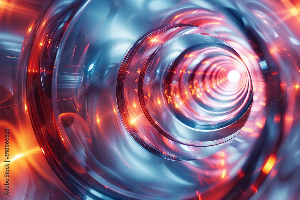Obraz premium Elegant depiction of an abstract vortex with smooth, swirling lines in neon blue and red, creating a captivating visual,