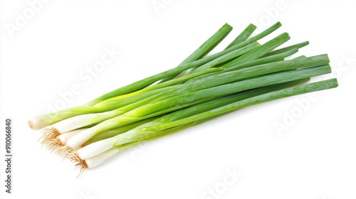 Fresh green spring onions isolated on white background