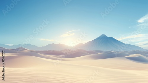 A desert landscape with a mountain in the background