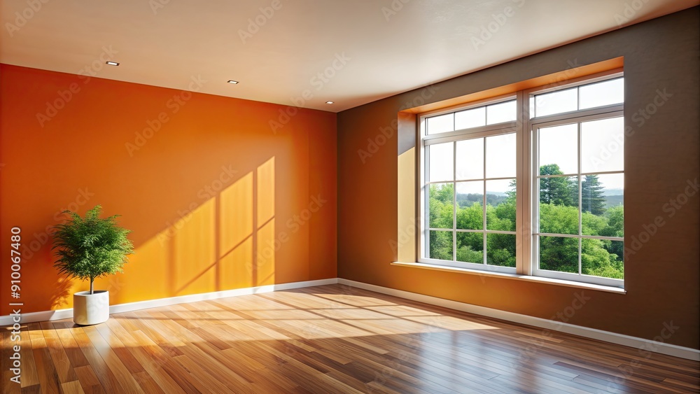Fototapeta premium Stylish modern room with orange wall and window letting in natural light, stylish, modern, room, orange