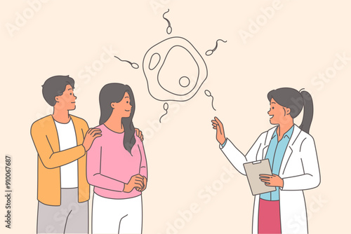 Family planning lesson for couple from gynecologist explaining rules reproduction