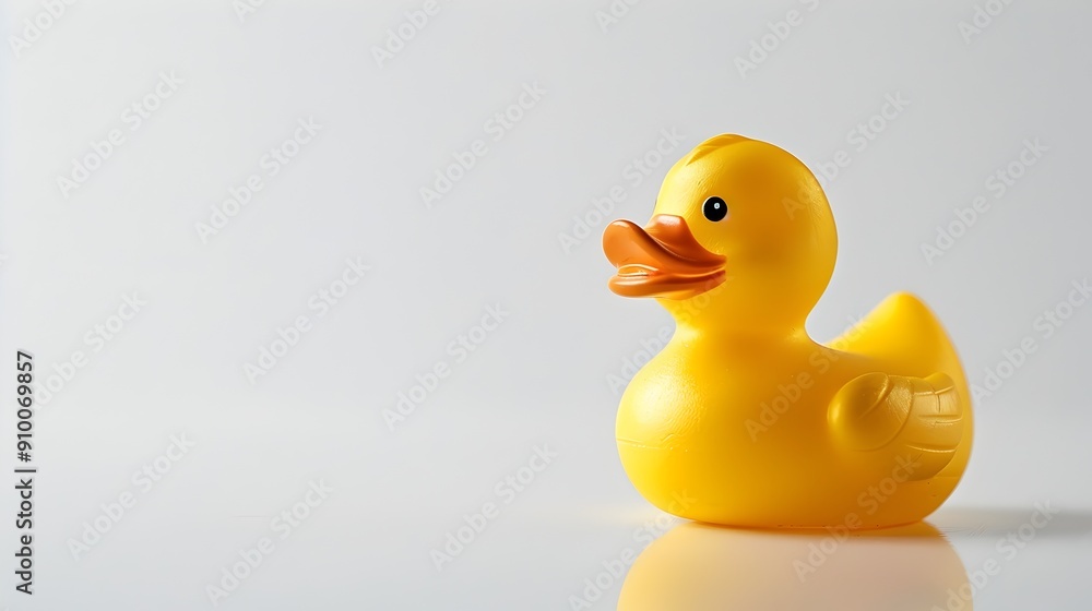 Bright yellow rubber duck floating on a clean white background with copy space Bright yellow rubber duck floating on a clean white background with copy space