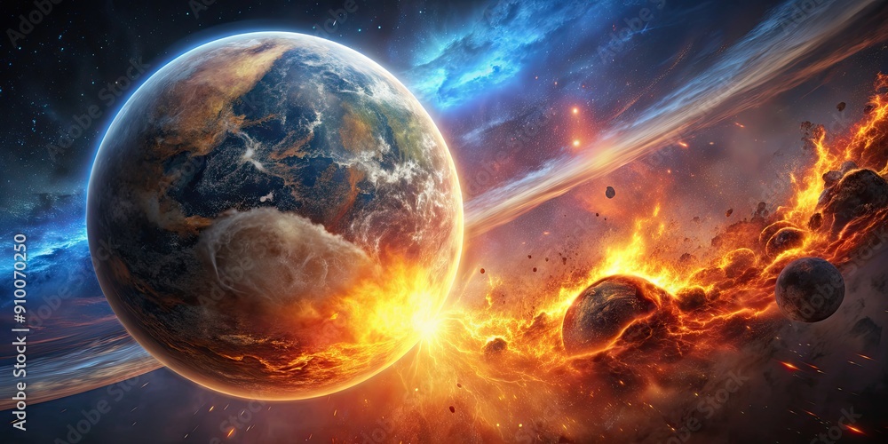 Apocalyptic scene of a planet being destroyed by a cataclysmic event , destruction, apocalypse, devastation Apocalyptic scene of a planet being destroyed by a cataclysmic event , destruction, apocalypse, devastation