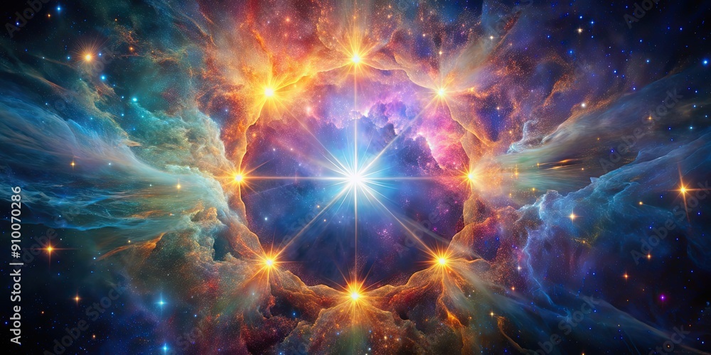 Naklejka premium A beautiful, colorful image depicting the birth of a star in the cosmos, cosmic, space, universe, astronomy, galaxy, celestial