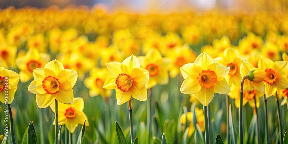 Vibrant yellow daffodils blooming in a field, signifying the start of spring, flowers, daffodils, yellow, bloom, spring, petals Vibrant yellow daffodils blooming in a field, signifying the start of spring, flowers, daffodils, yellow, bloom, spring, petals