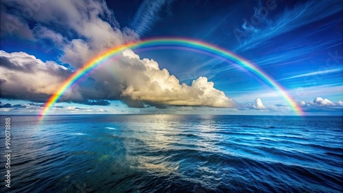 Rainbow stretching across a vibrant ocean , colorful, spectrum, sea, water, sky, nature, beauty, vibrant, peaceful