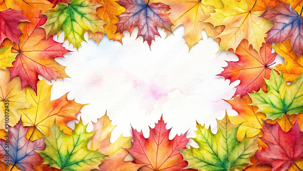 Colorful maple leaf frame made in autumn with beautiful watercolor gradient , autumn, maple leaf, colorful, frame, watercolor Colorful maple leaf frame made in autumn with beautiful watercolor gradient , autumn, maple leaf, colorful, frame, watercolor