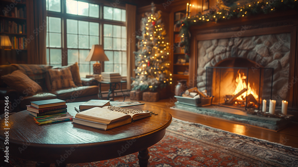 Cozy Fireplace and Books: A Perfect Winter Scene