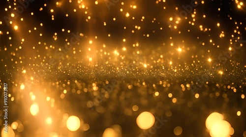 gold particles abstract background with shining golden floor particle stars dust photo