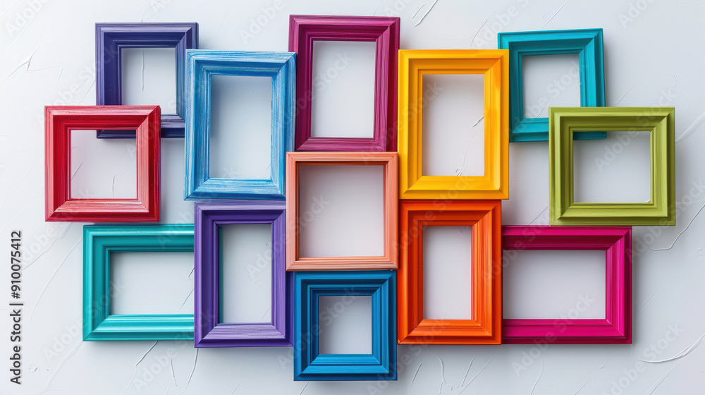 set of modern multicolored picture frames on white background set of modern multicolored picture frames on white background