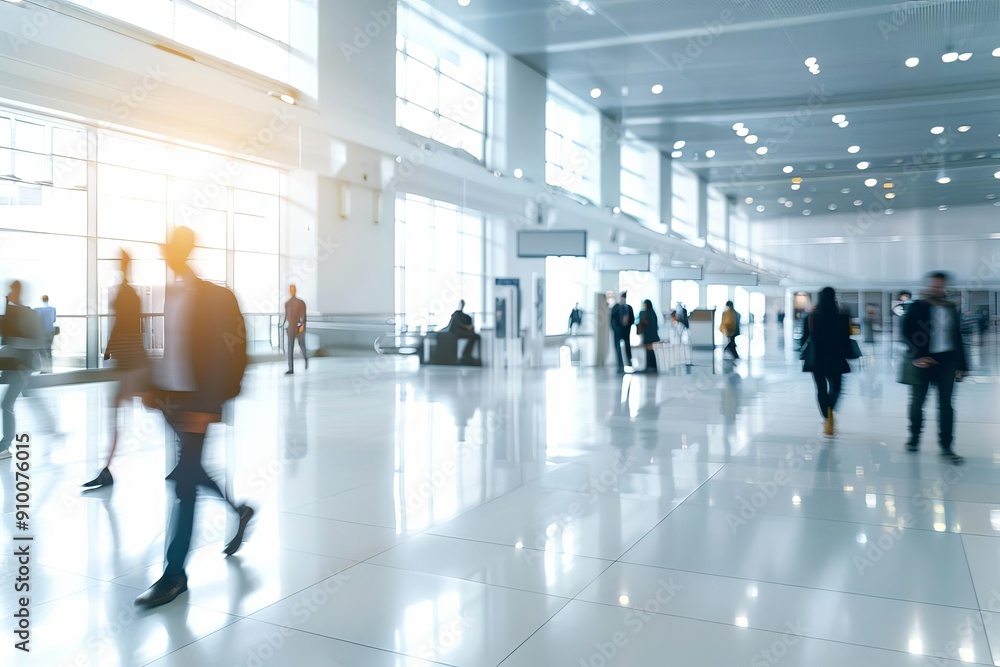 Blurred people walking in a modern hall background banner, with copy space Blurred people walking in a modern hall background banner, with copy space