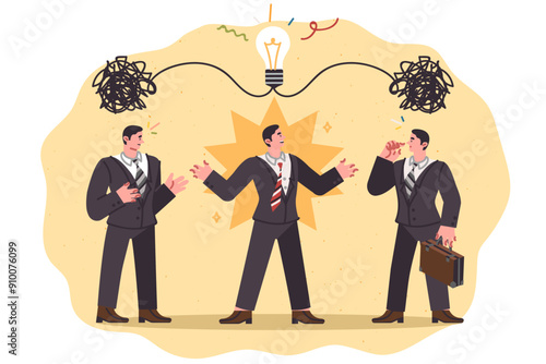 Business team of men is discussing innovative idea for new startup with great potential
