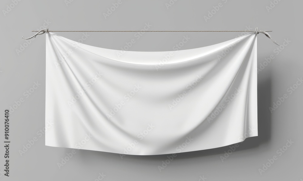 Blank White Fabric Hanging for Presentation. White Blank Banner. White Textile Material Blank White Fabric Hanging for Presentation. White Blank Banner. White Textile Material