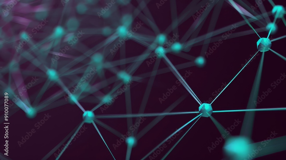 Abstract network of connected nodes with glowing blue lights on a dark background. Abstract network of connected nodes with glowing blue lights on a dark background.