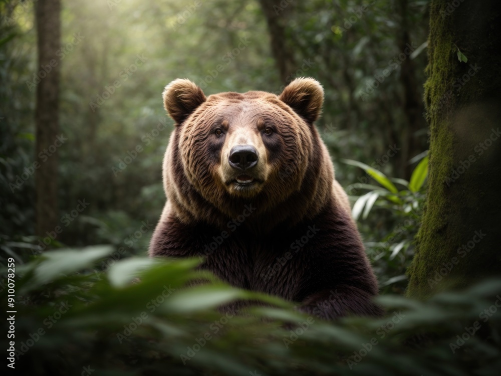 Obraz premium bear in a jungle with happy face nature background