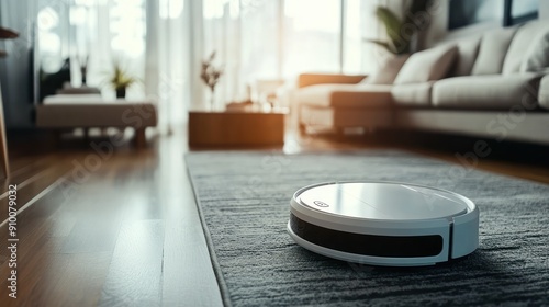 Robot Vacuum Cleaning a Modern Living Room