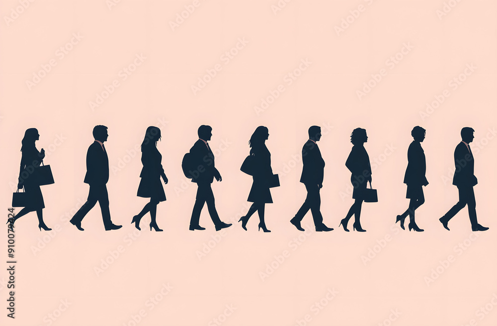 A Series of Business People in Silhouette Against a Lit Background A Series of Business People in Silhouette Against a Lit Background