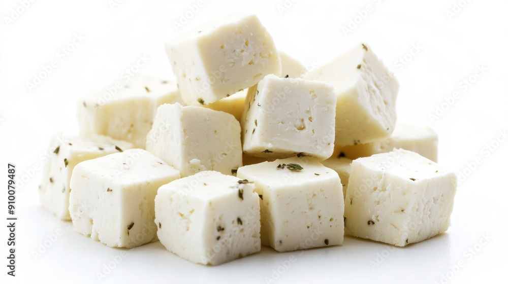 Close-Up of White Feta Cheese Cubes Close-Up of White Feta Cheese Cubes