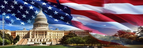 United States Flag Merged with the Capitol Building as a Symbol for Upcoming Elections photo