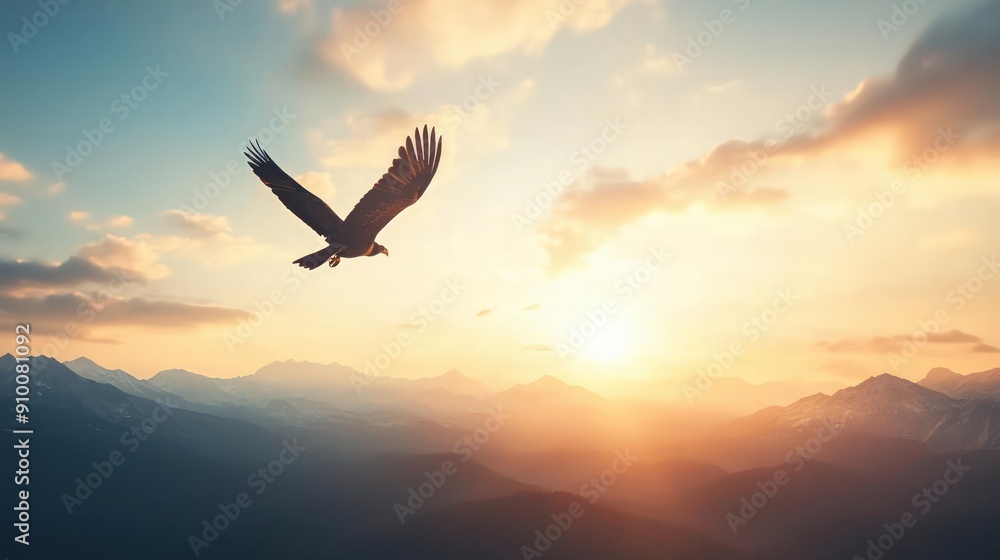 Golden eagle soaring over mountains with the word 'Eagle' formed by clouds Golden eagle soaring over mountains with the word 'Eagle' formed by clouds