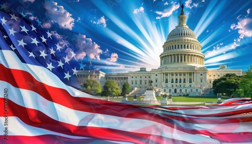 United States Flag Merged with the Capitol Building as a Symbol for Upcoming Elections