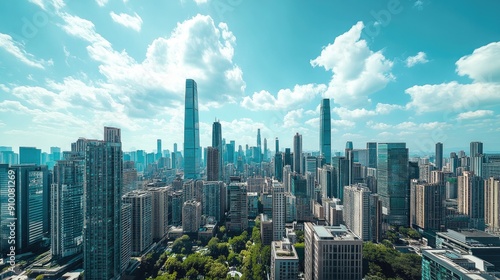 Wallpaper Mural Panorama view of modern capital city skyline, skyscraper at daytime. Beautiful day view with high buildings and blue sky with white clouds, Business international corporations, banks office centres Torontodigital.ca