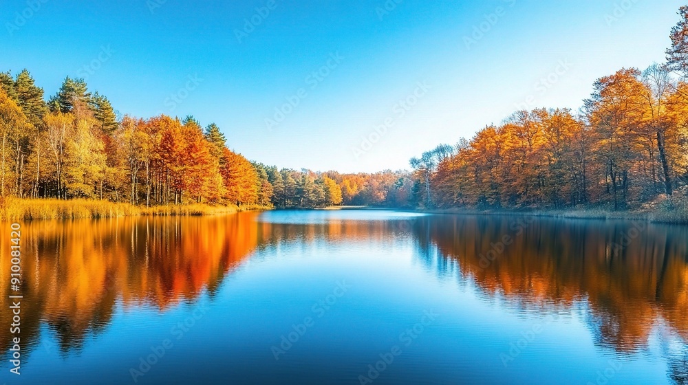 Autumn's Embrace: Tranquil lake mirrors vibrant foliage in a breathtaking display of fall colors.